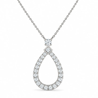 0.49 CTW Pear Halo Pendant Necklace - White Gold - Front View