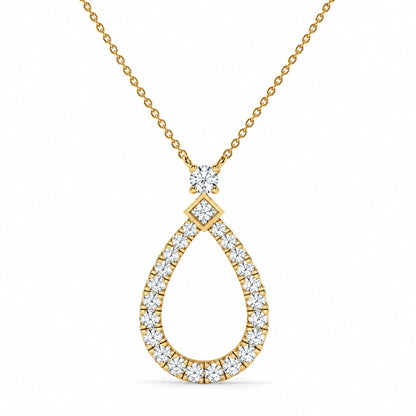 0.49 CTW Pear Halo Pendant Necklace - Yellow Gold - Front View