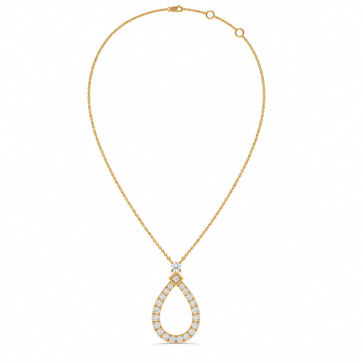 0.49 CTW Pear Halo Pendant Necklace - Yellow Gold - Full View
