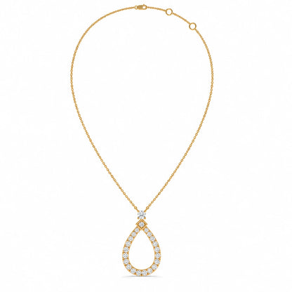 0.49 CTW Pear Halo Pendant Necklace - Yellow Gold - Full View