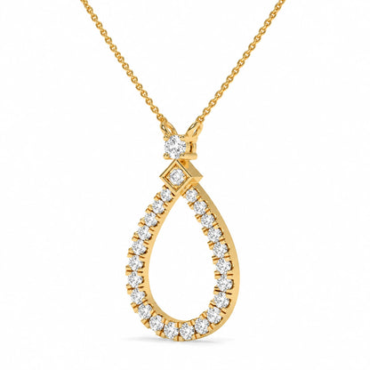0.49 CTW Pear Halo Pendant Necklace - Yellow Gold - Side View