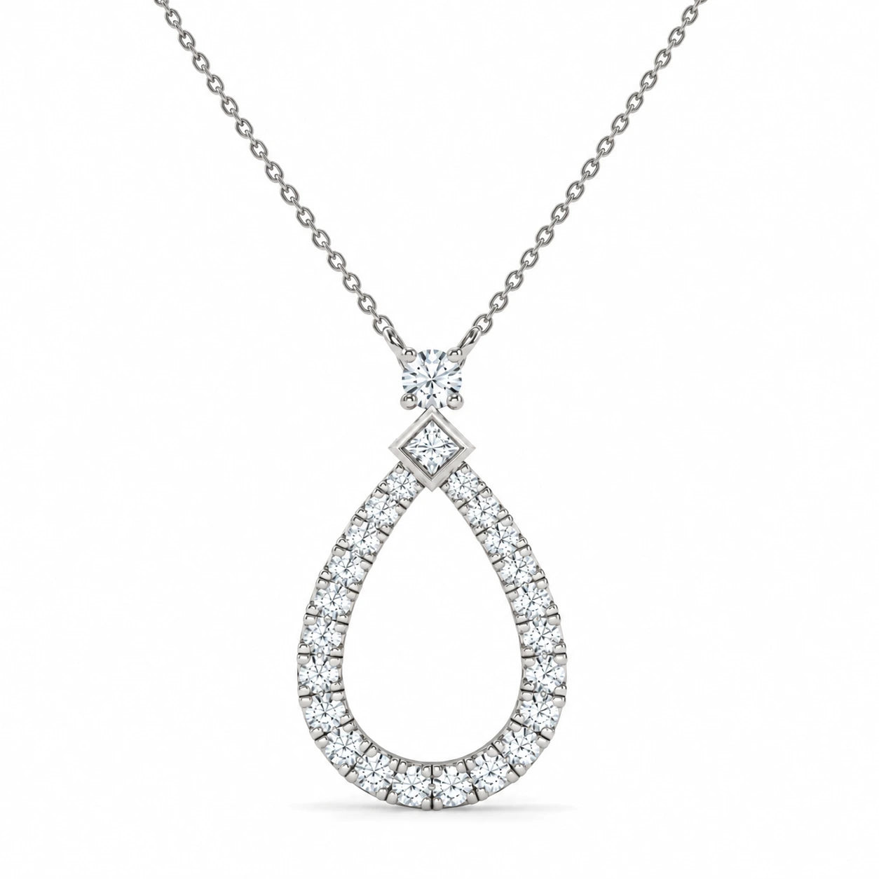 0.49 CT Diamond Teardrop Pendant Necklace - White Gold - Front View