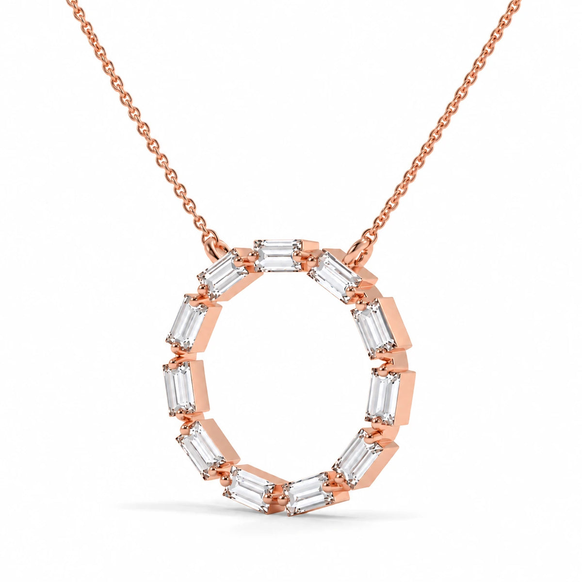 0.55 CT Baguette Diamond Circle Pendant Necklace Rose Gold Cross Chain
