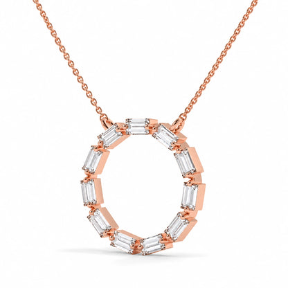0.55 CT Baguette Diamond Circle Pendant Necklace Rose Gold Cross Chain