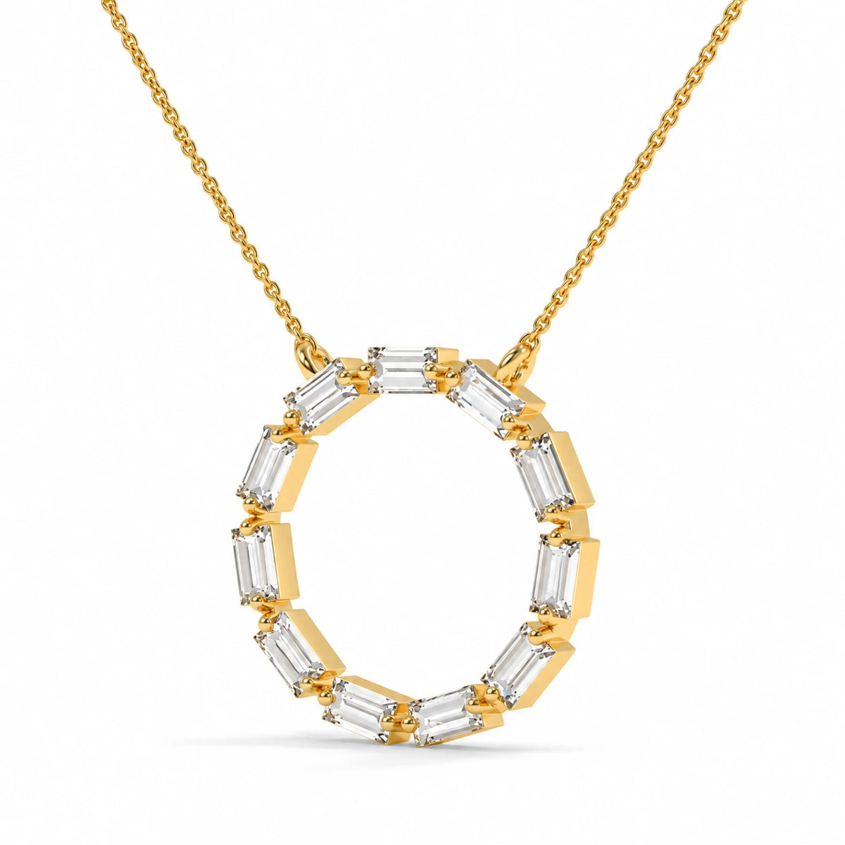 0.55 CT Baguette Diamond Circle Pendant Necklace Yellow Gold Cross Chain