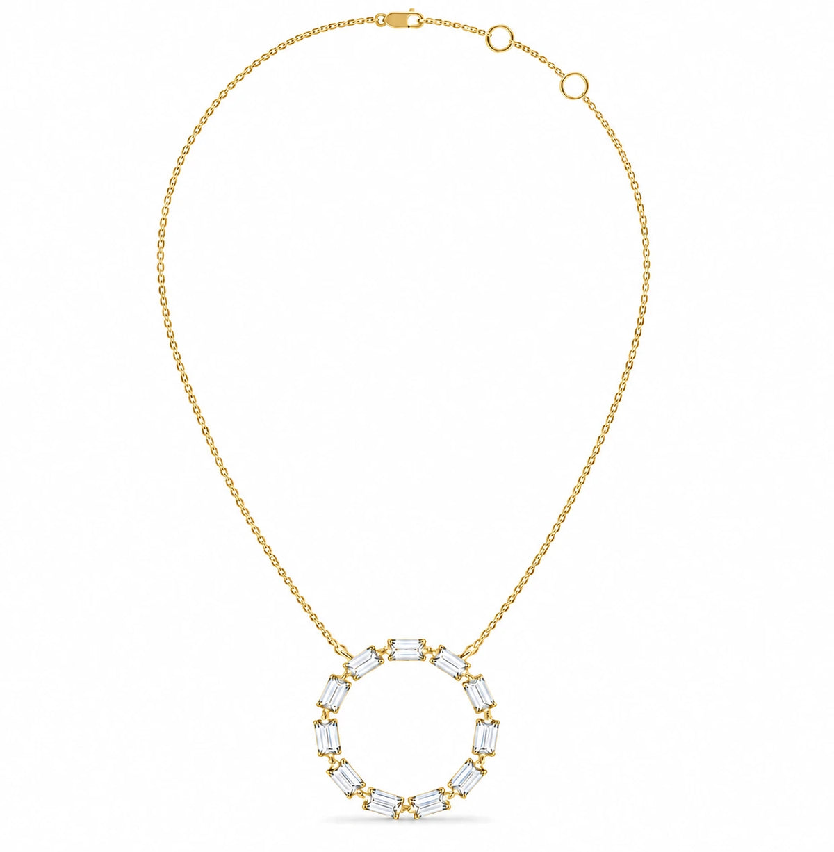 0.55 CT Baguette Diamond Circle Pendant Necklace Yellow Gold Full Chain