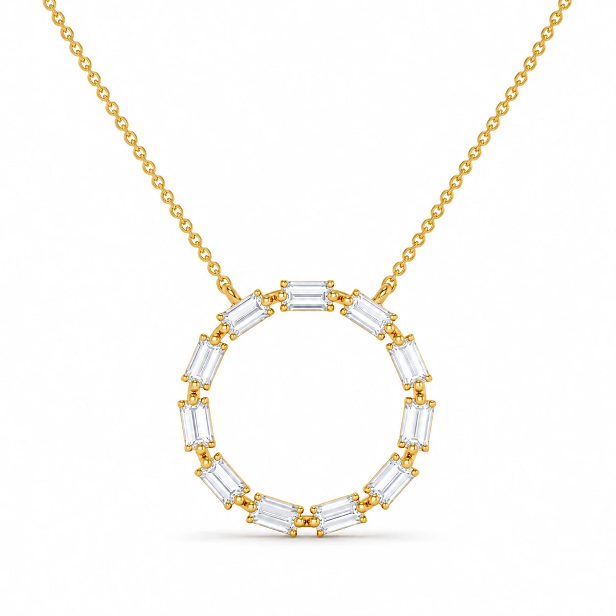 0.55 CT Baguette Diamond Circle Pendant Necklace Yellow Gold Half Chain
