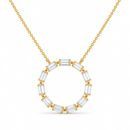 0.55 CT Baguette Diamond Circle Pendant Necklace Yellow Gold Half Chain