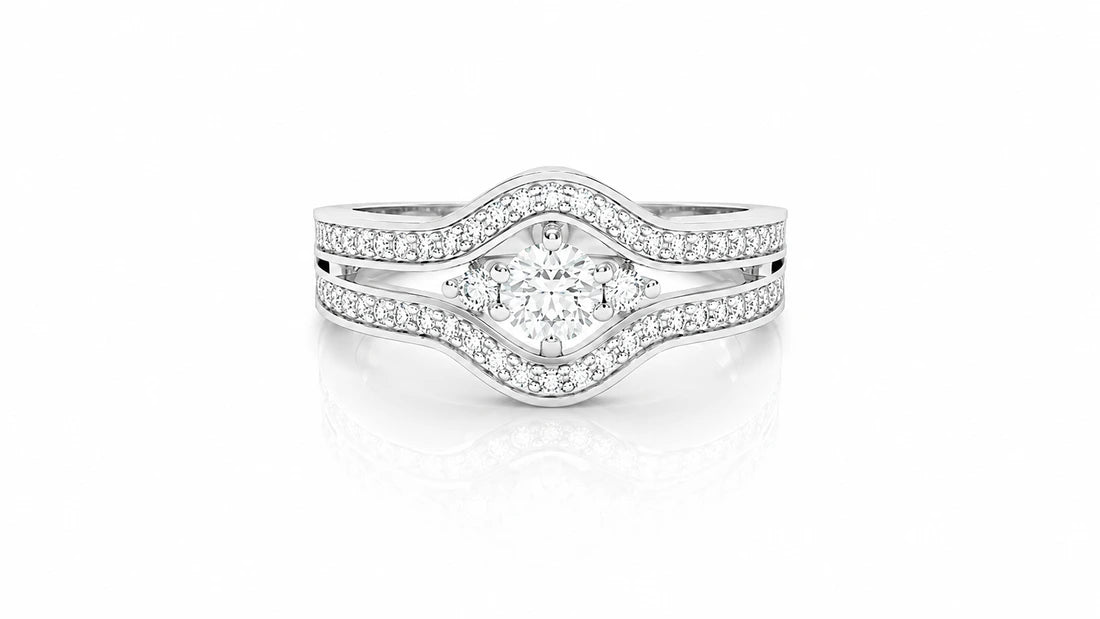 0.55 CT Diamond Curved Halo Ring White Gold Front View