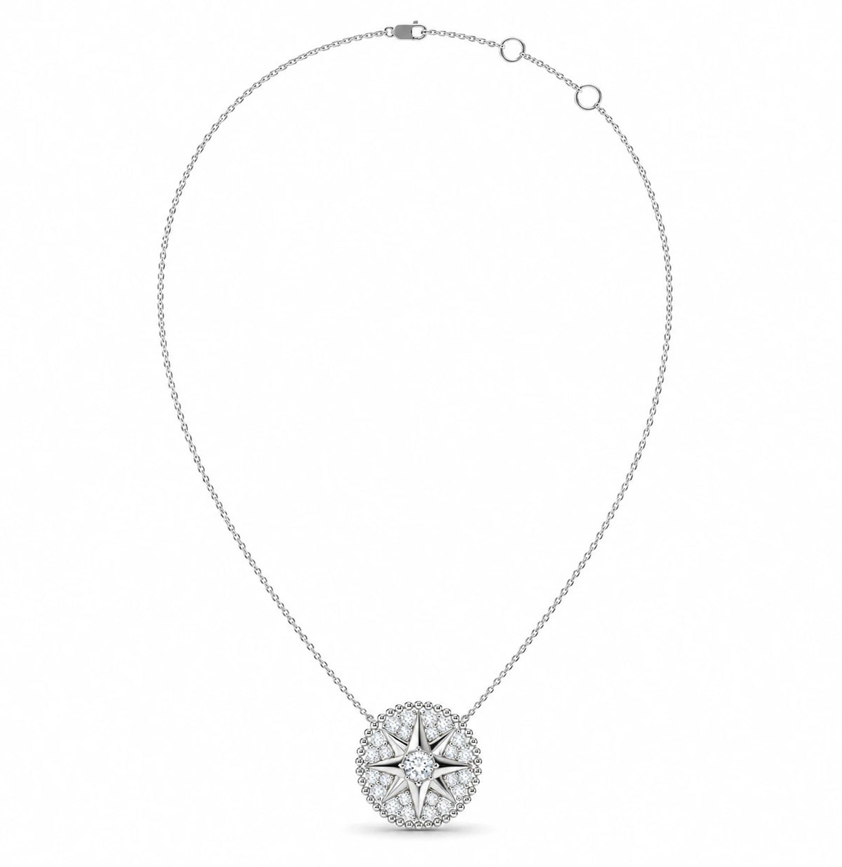 0.62 CT Diamond Star Pendant Necklace White Gold Full chain