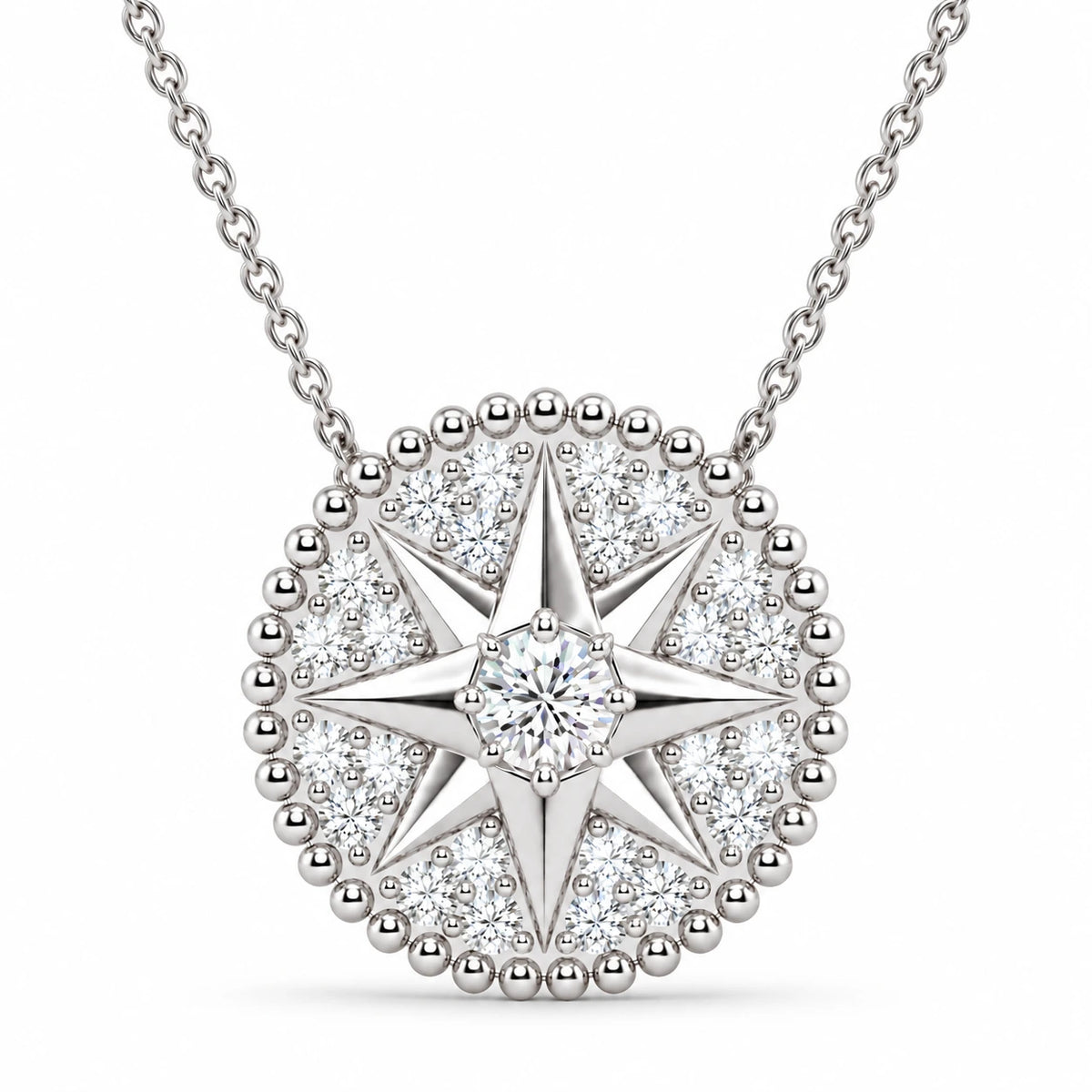 0.62 CT Diamond Star Pendant Necklace White Gold Half chain