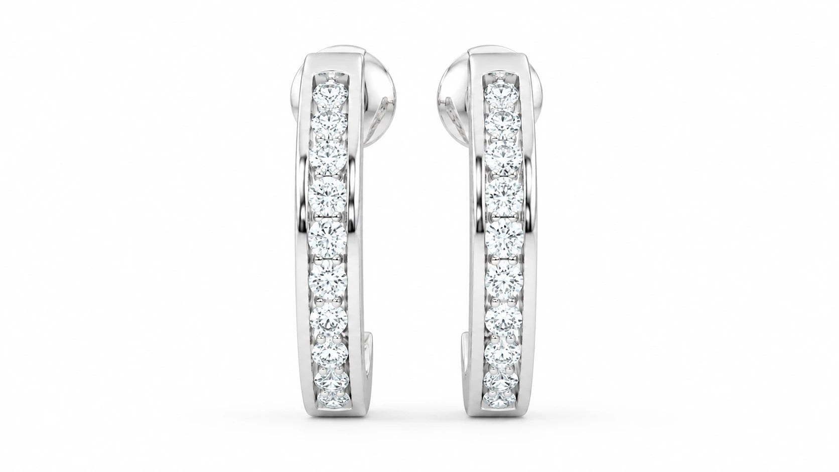 0.70 CTW Diamond Huggie Hoop Earrings - White Gold - Front View
