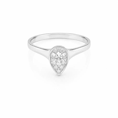 0.70 CTW Vintage Pear Halo Diamond Engagement Ring White Gold Front View