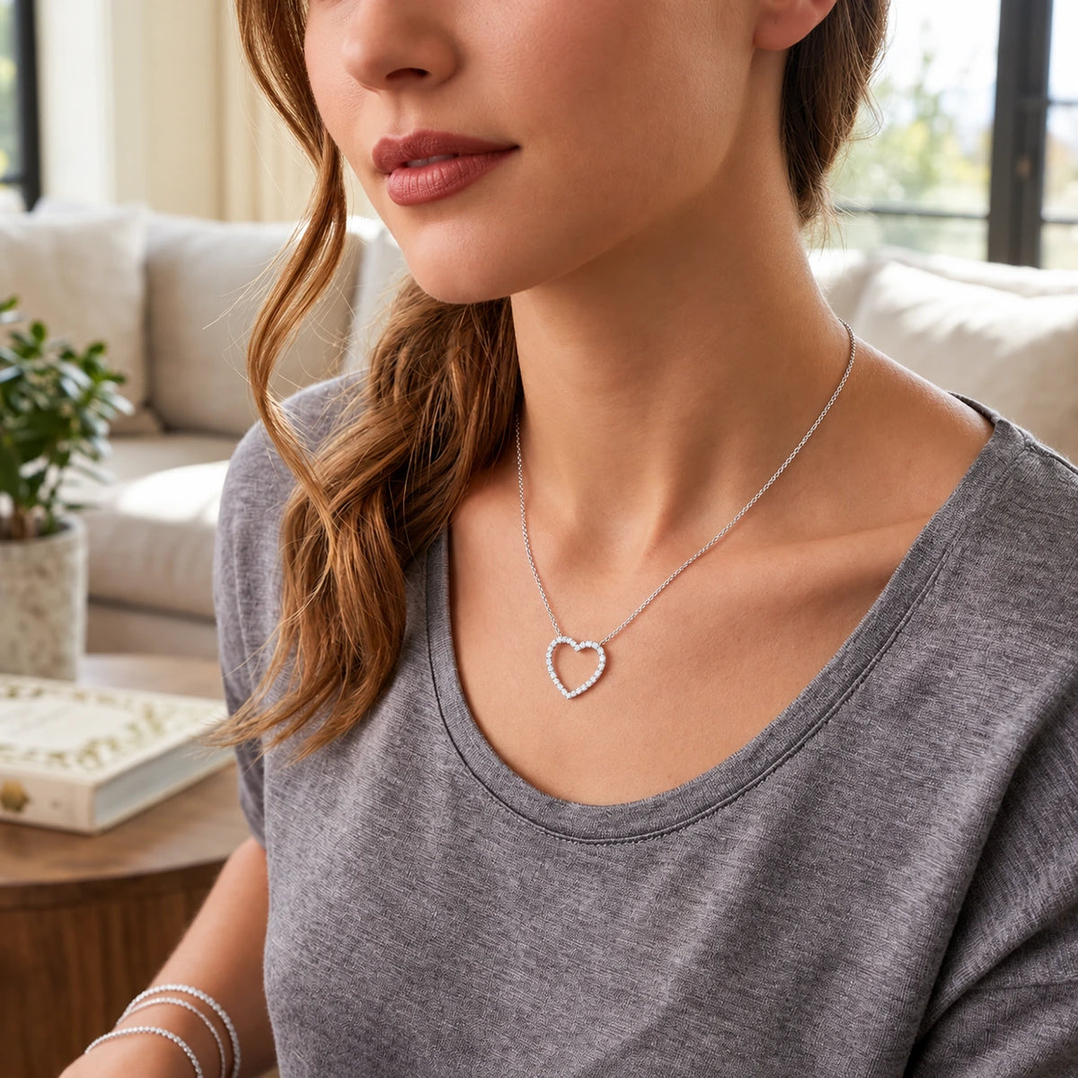 0.71 CT Diamond Open Heart Pendant Necklace