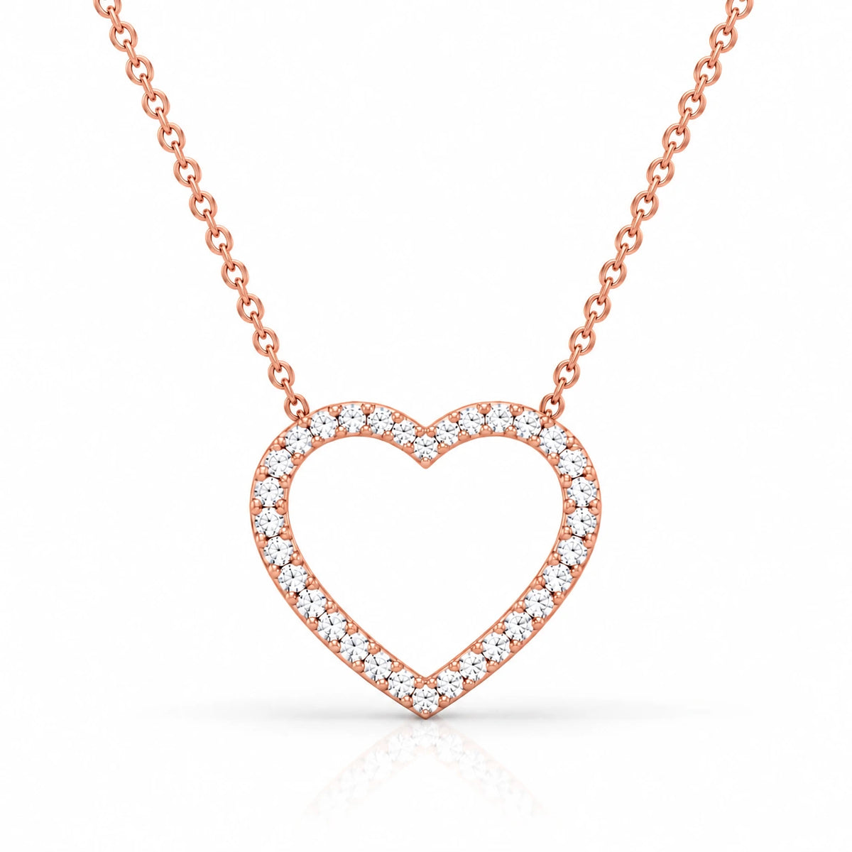 0.71 CT Diamond Open Heart Pendant Necklace Rose Gold