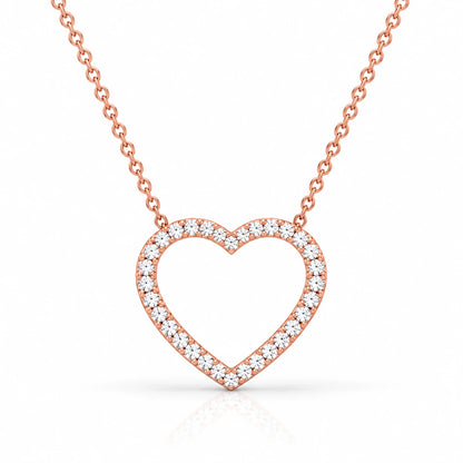 0.71 CT Diamond Open Heart Pendant Necklace Rose Gold