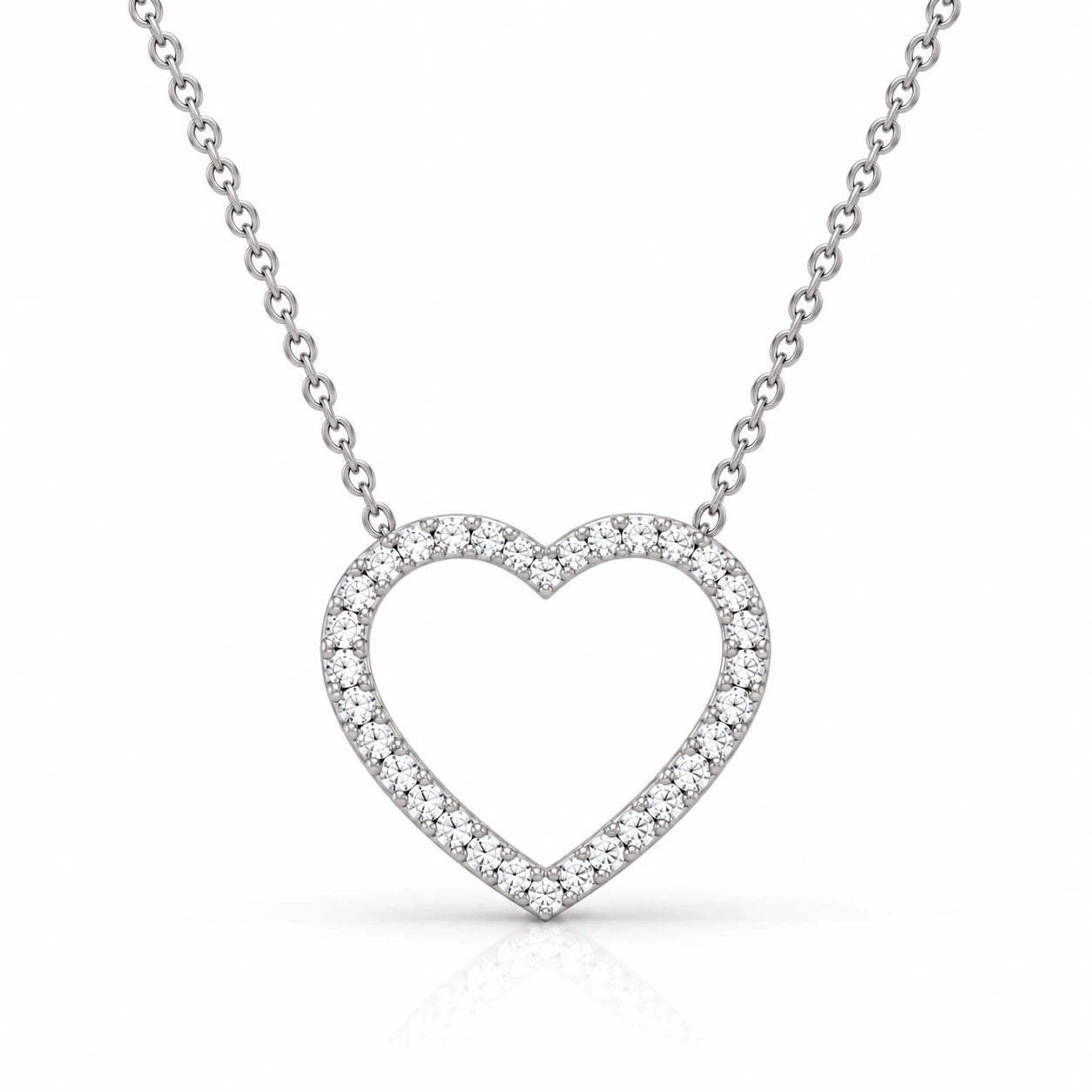 0.71 CT Diamond Open Heart Pendant Necklace White Gold