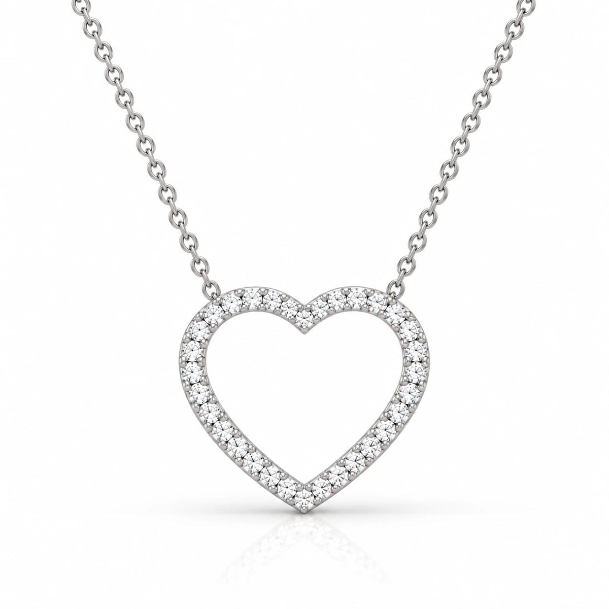 0.71 CT Diamond Open Heart Pendant Necklace White Gold
