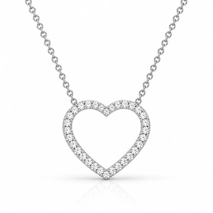 0.71 CT Diamond Open Heart Pendant Necklace White Gold
