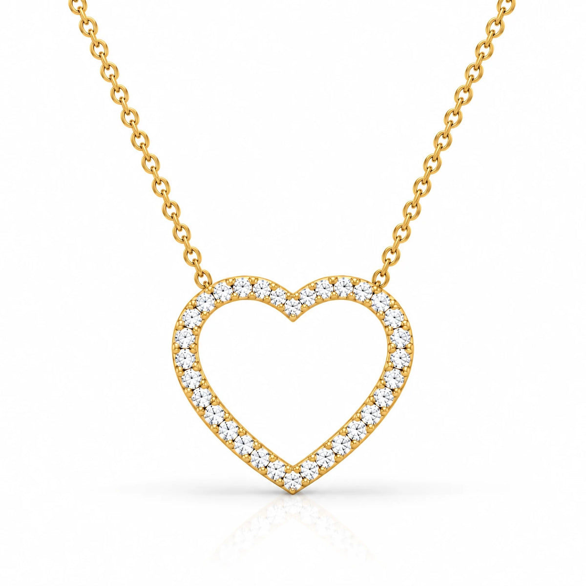 0.71 CT Diamond Open Heart Pendant Necklace Yellow Gold