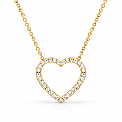 0.71 CT Diamond Open Heart Pendant Necklace Yellow Gold