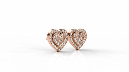 0.76 CTW Double Heart Diamond Stud Earrings pink gold angled view