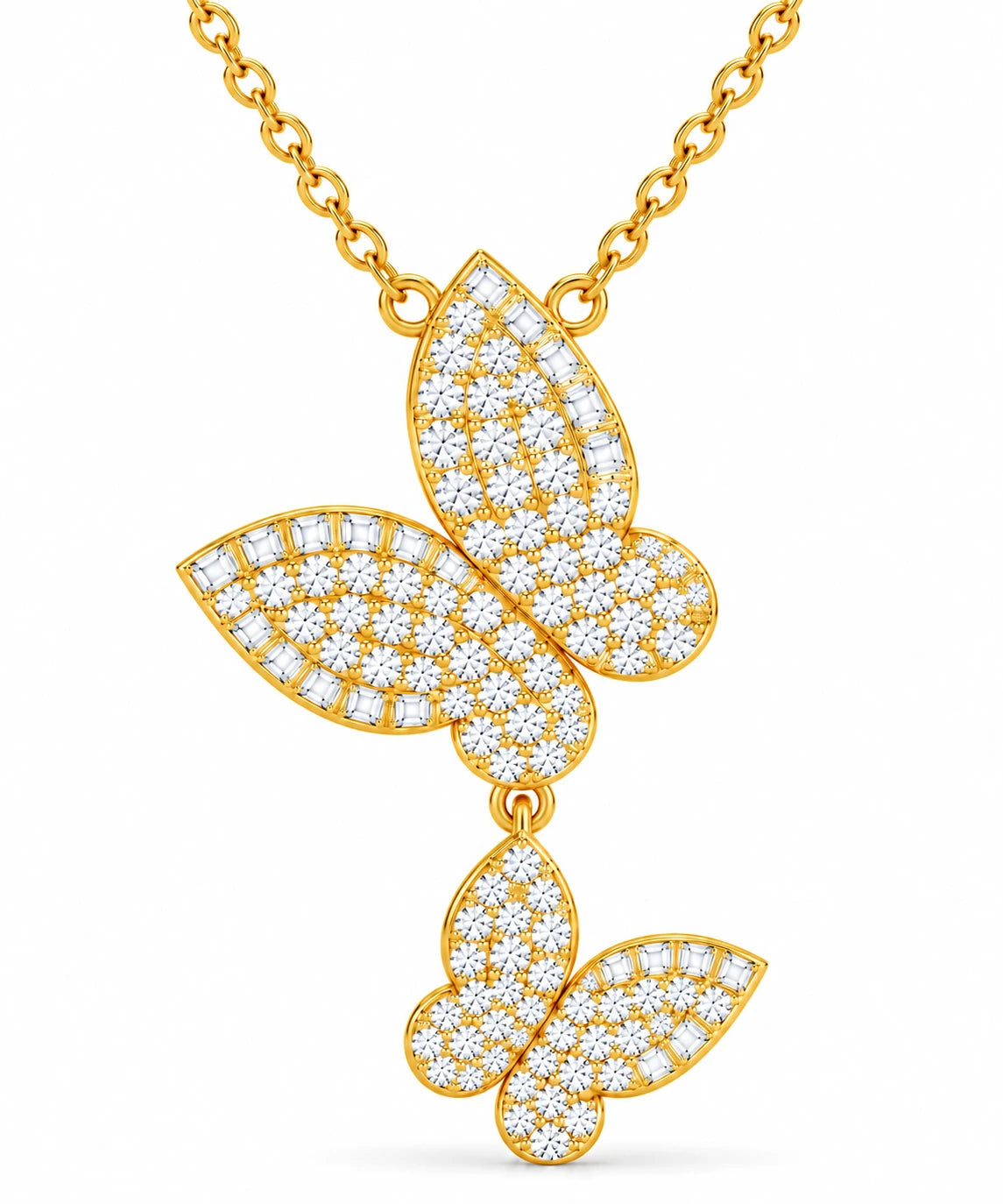 0.78 CT Diamond Butterfly Drop Pendant Necklace Yellow Gold