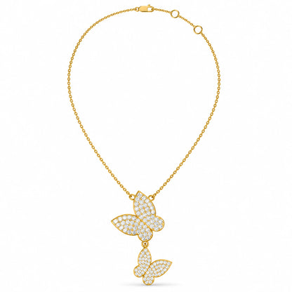 0.78 CT Diamond Butterfly Drop Pendant Necklace Yellow Gold Full Chain