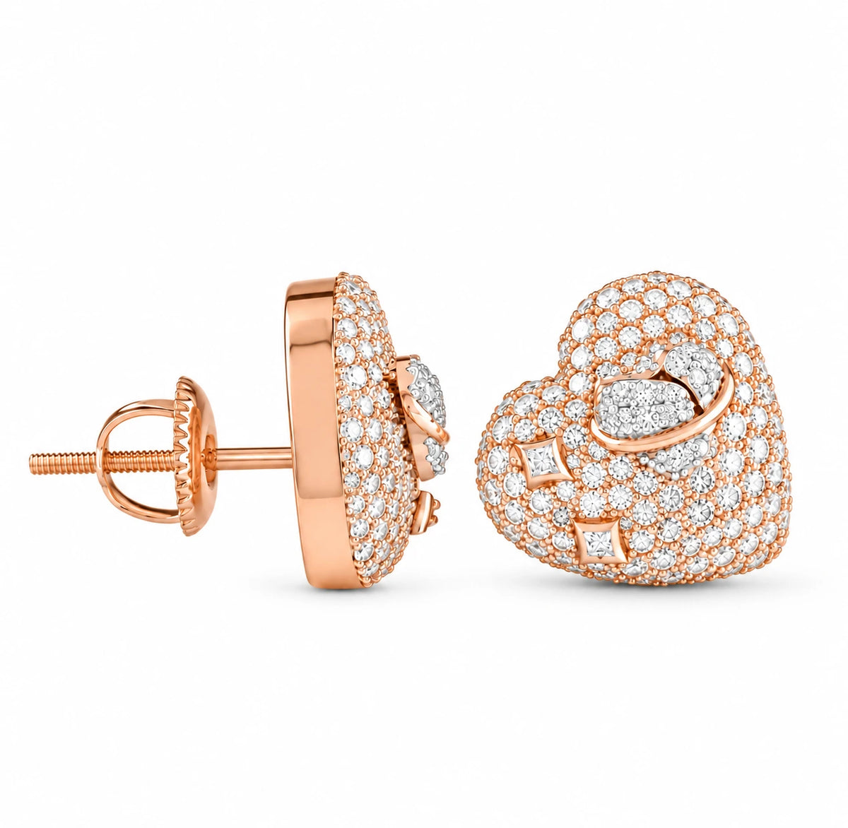 0.83 CT Heart Diamond Stud Earrings - Rose Gold - Side View
