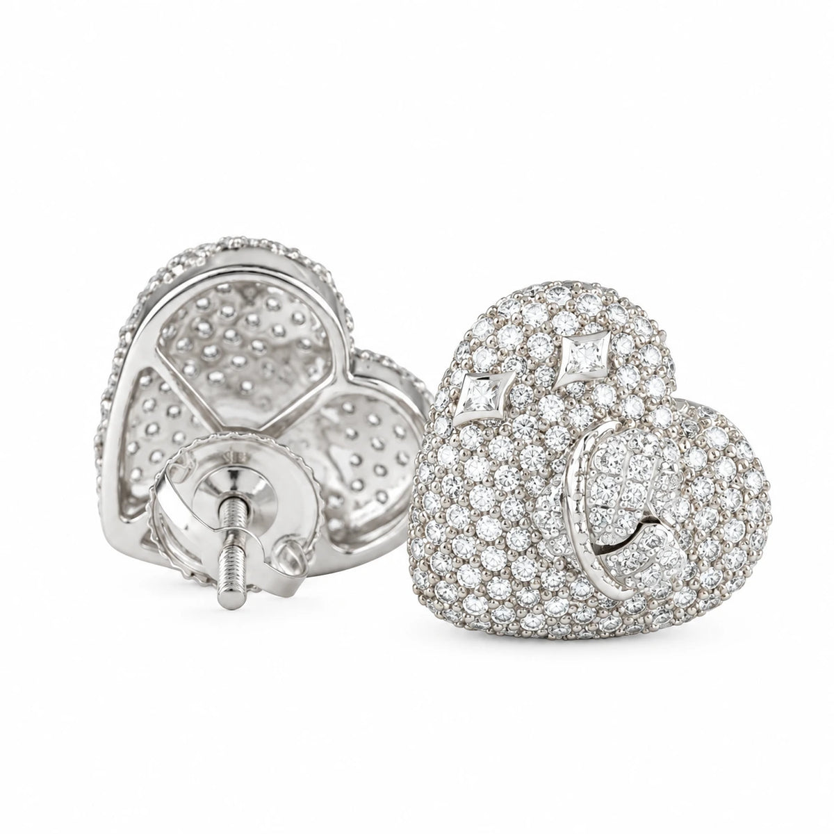 0.83 CT Heart Diamond Stud Earrings - White Gold - Back View