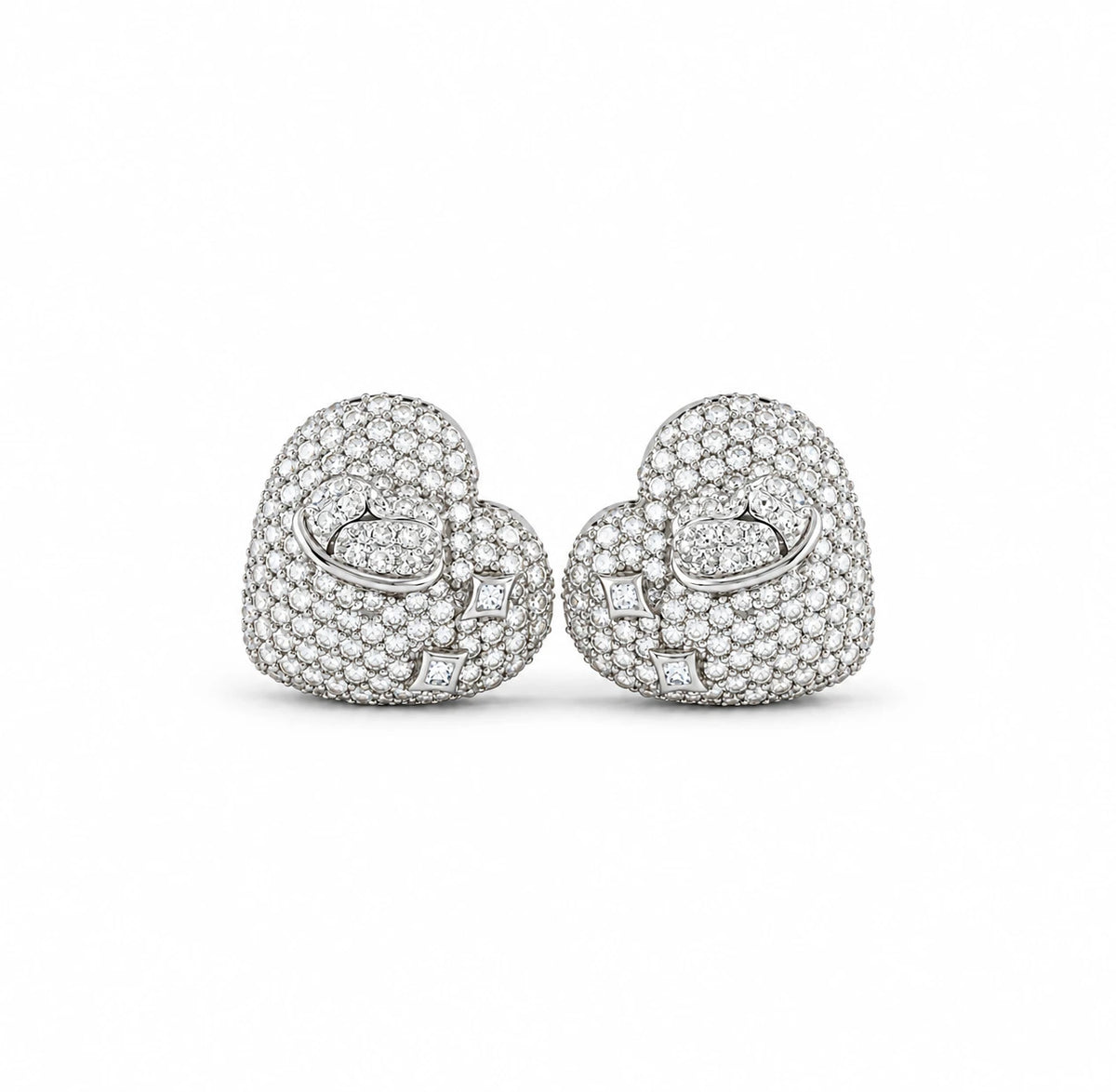 0.83 CT Heart Diamond Stud Earrings - White Gold - Front View