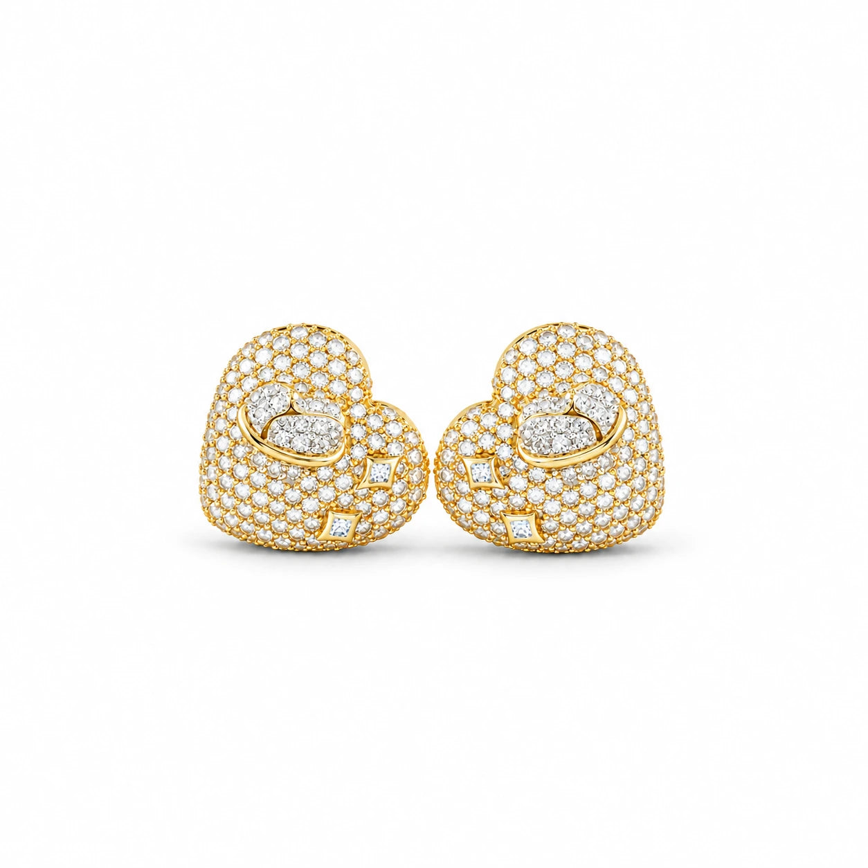 0.83 CT Heart Diamond Stud Earrings - Yellow Gold - Front View