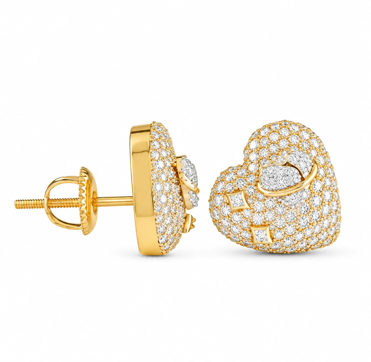 0.83 CT Heart Diamond Stud Earrings - Yellow Gold - Side View