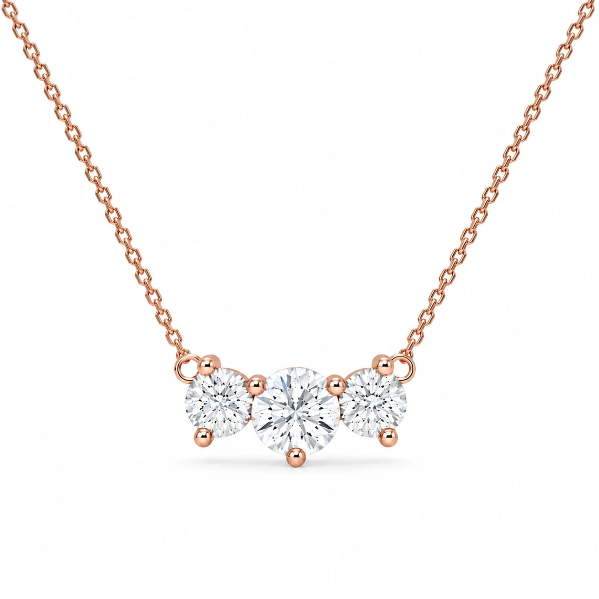 0.84 CT Diamond Cluster Bar Pendant Necklace Rose Gold Half Chain
