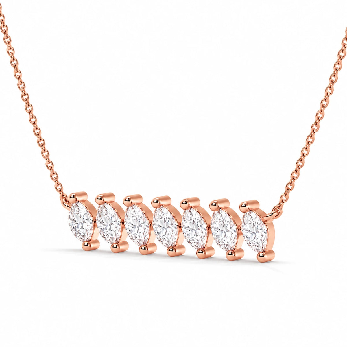0.84 CT Marquise Diamond Bar Pendant Necklace Rose Gold Cross Chain