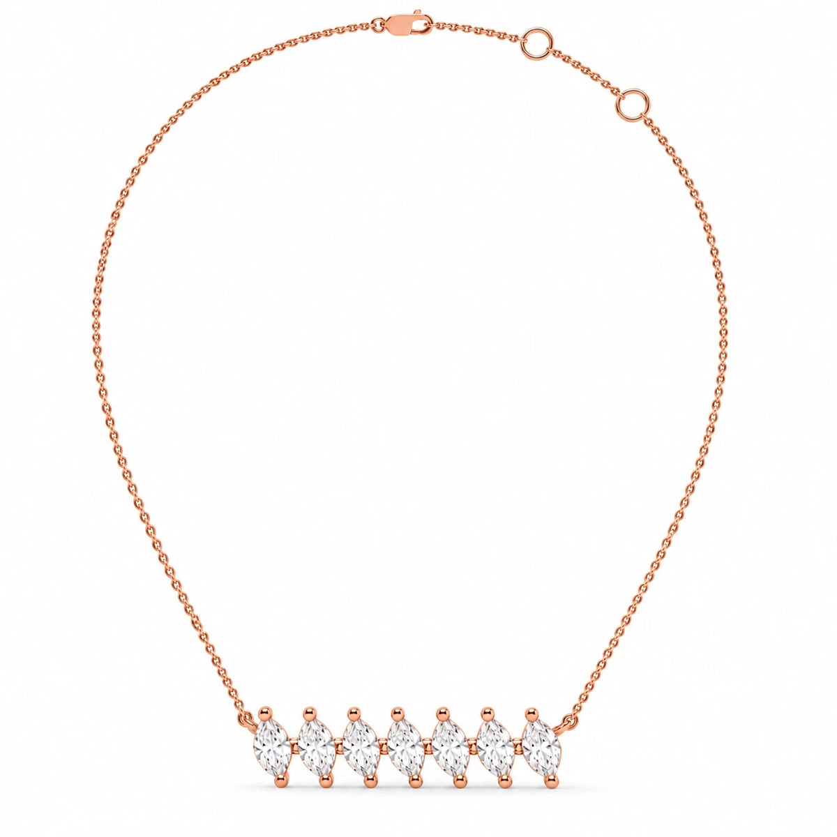 0.84 CT Marquise Diamond Bar Pendant Necklace Rose Gold Full Chain