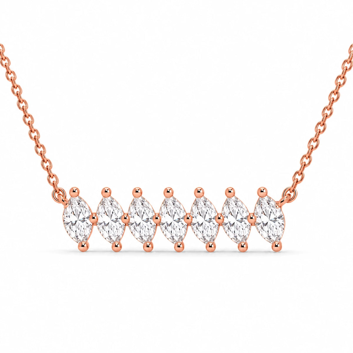 0.84 CT Marquise Diamond Bar Pendant Necklace Rose Gold Half Chain