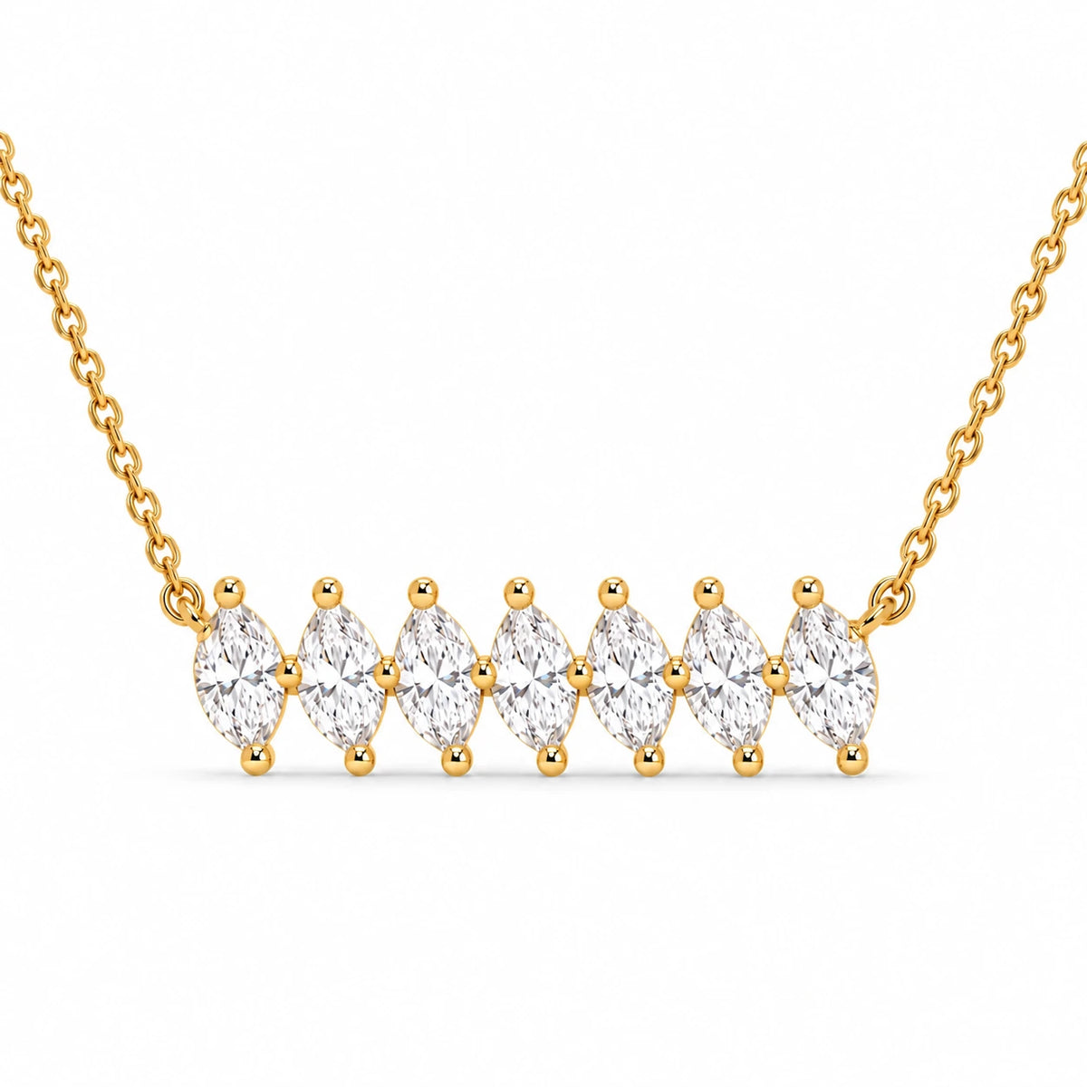 0.84 CT Marquise Diamond Bar Pendant Necklace Yellow Gold Half Chain