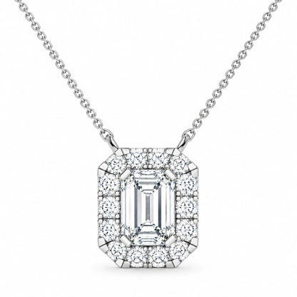 0.97 CTW Emerald Halo Diamond Pendant Necklace Rose White Half Chain
