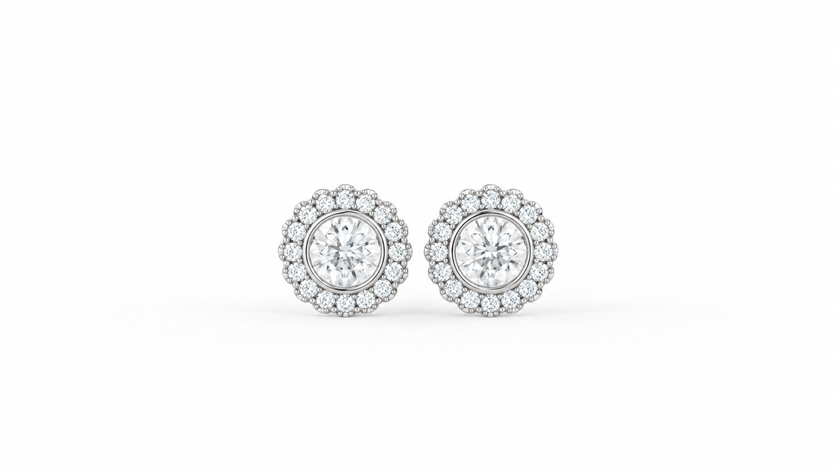 1.32 CTW Round Diamond Double Halo Stud Earrings