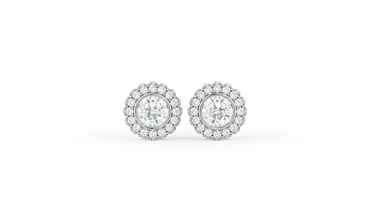 1.32 CTW Round Diamond Double Halo Stud Earrings