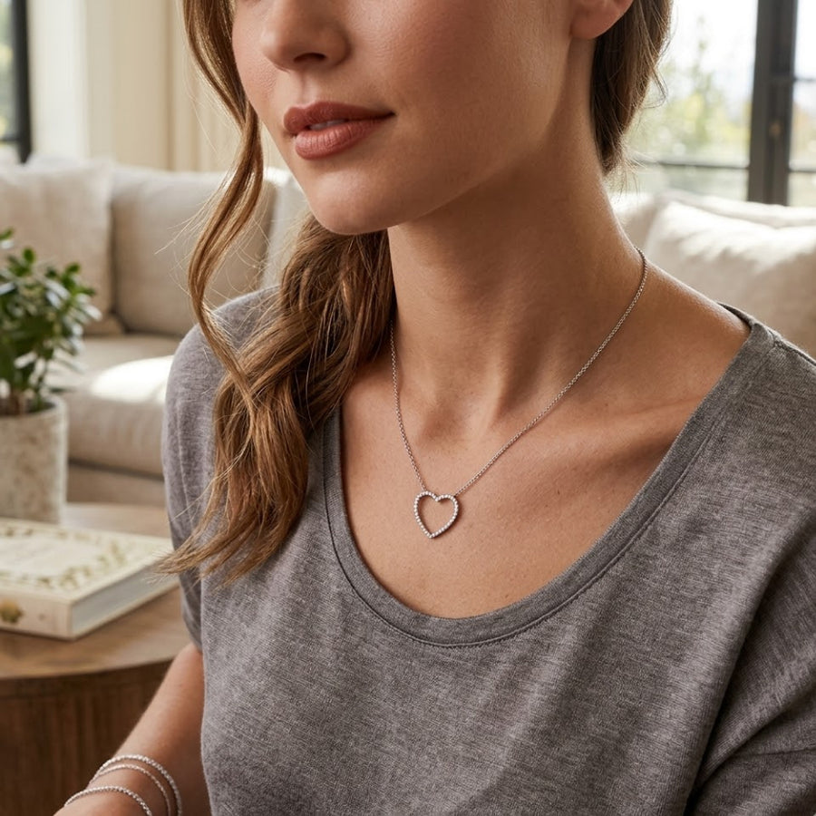 .81ct Silver And Diamond Heart Pendant
