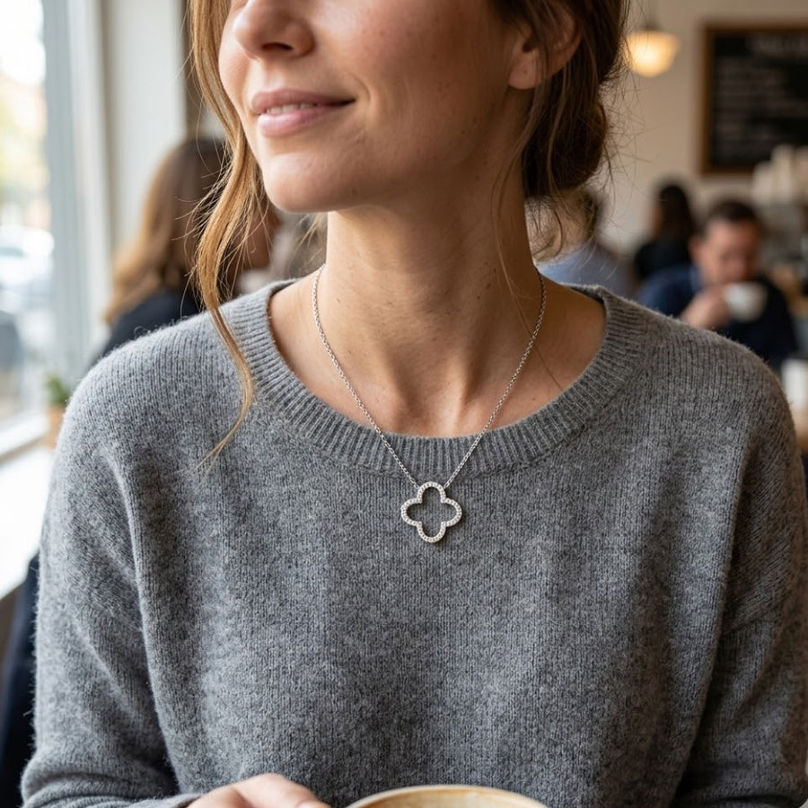 .95CTW Open Clover Diamond Necklace