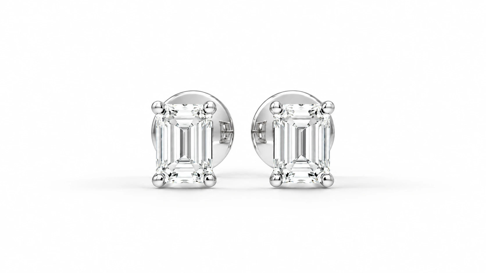 1.00 CTW Lab-Grown Diamond Emerald Cut Stud Earrings White Gold Front View