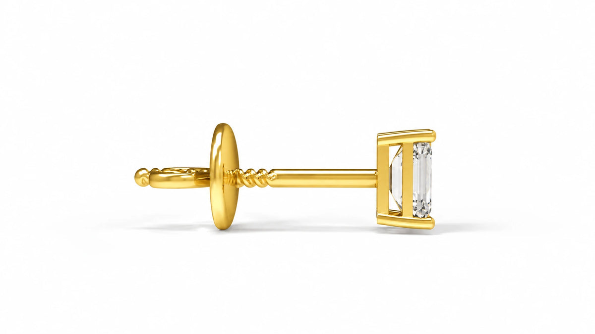 1.00 CTW Lab-Grown Diamond Emerald Cut Stud Earrings Yellow Gold Side View