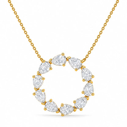 1.00 CT Diamond Open Circle Pendant Necklace Yellow Gold Half Chain