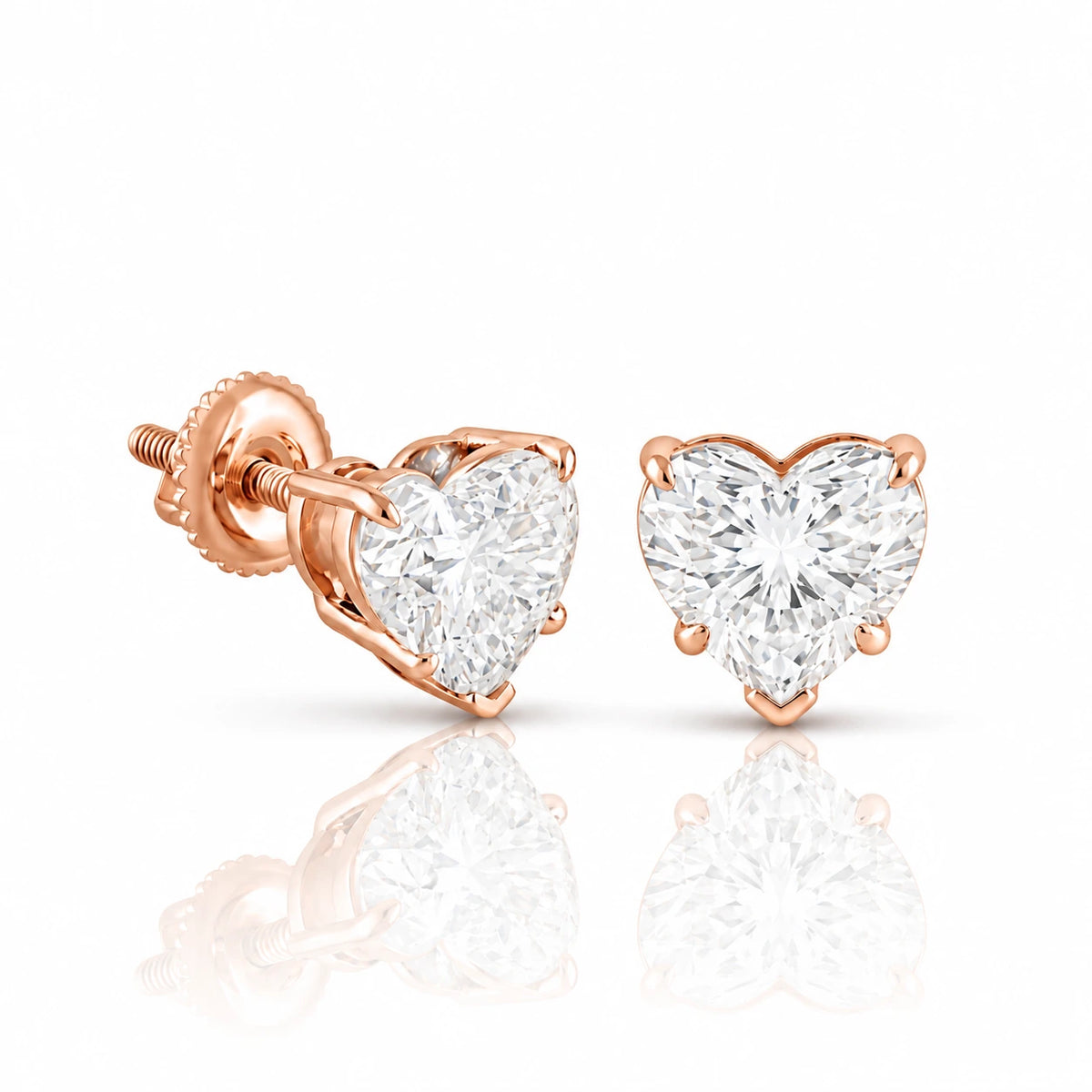 1.00 CT Heart Diamond Stud Earrings Rose gold