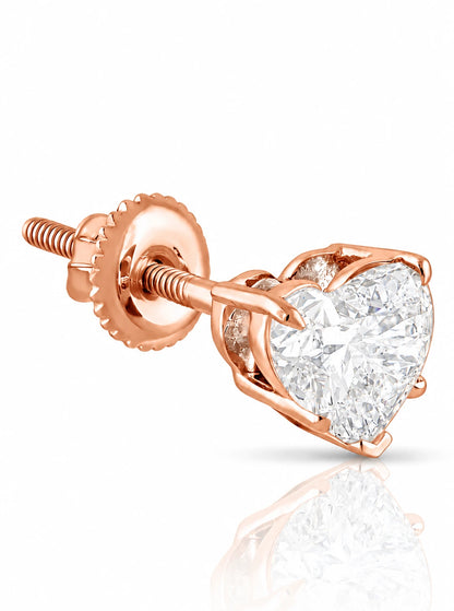 1.00 CT Heart Diamond Stud Earrings Rose gold side view