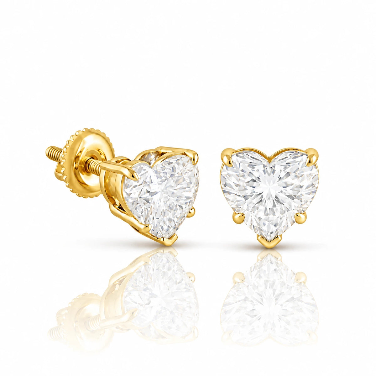1.00 CT Heart Diamond Stud Earrings Yellow gold