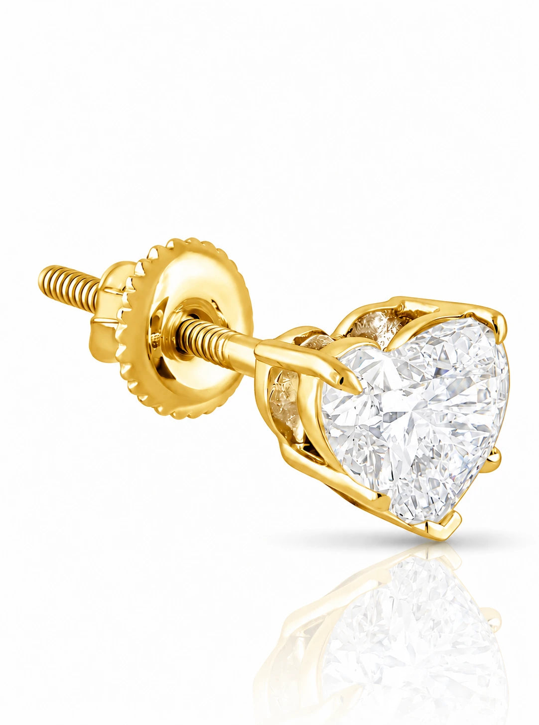 1.00 CT Heart Diamond Stud Earrings Yellow gold side view